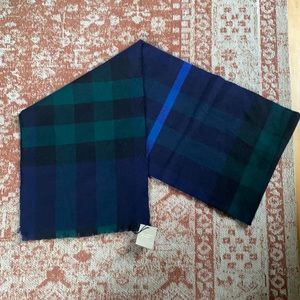 Burberry Navy/Green Fringe Cashmere Scarf